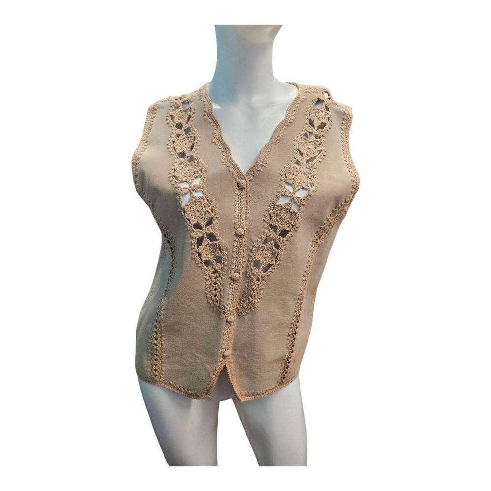 Cabin Creek Tan Leather Vest Womens Size medium Vintage 90's
